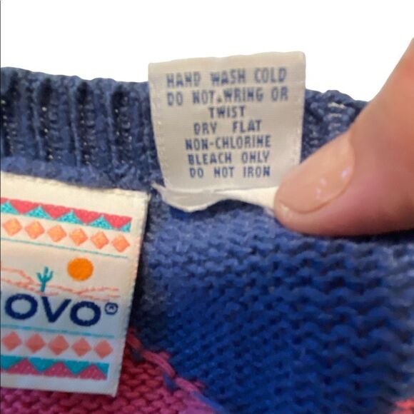 Vintage Nuovo Southwestern Knit 3 Button Cardigan Sweater Womens Medium Blue Pin - Picture 8 of 10